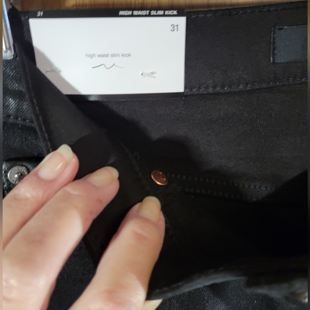 7 for all man women size 31kind coated denim jeans in black high waist slim kick - Picture 8 of 16